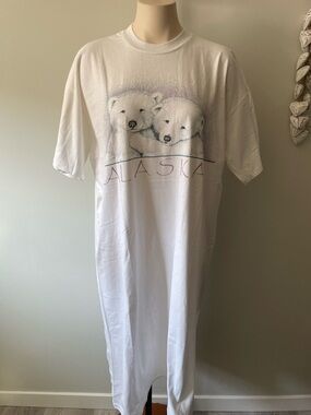 90s Vintage Jerzees Alaska Polar Bear Long Night Dress Longline White NEW